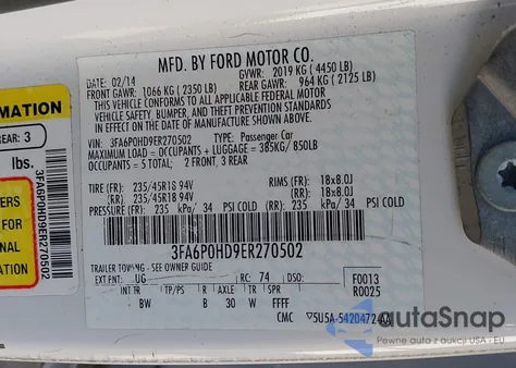 2014 Ford Fusion Se z USA, uszkodzony, nr VIN 3FA6P0HD9ER270502